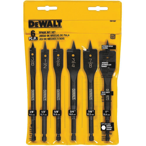 Ensemble de 6 mèches plates à bois 3/8" à 1" Dewalt