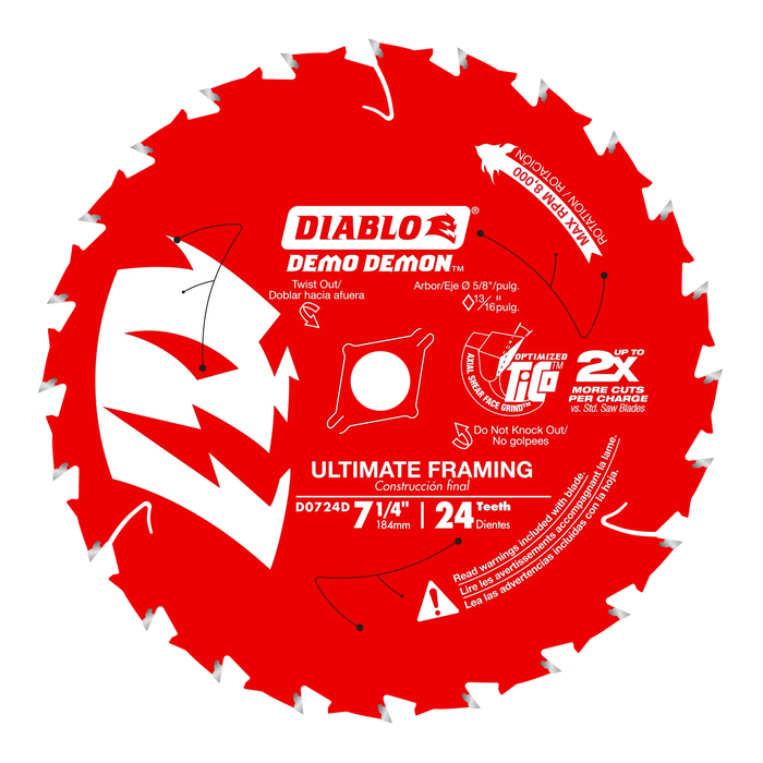 Lame de scie circulaire de démoltion 7-1/4" X 24 dents - Paquet de 2 Diablo