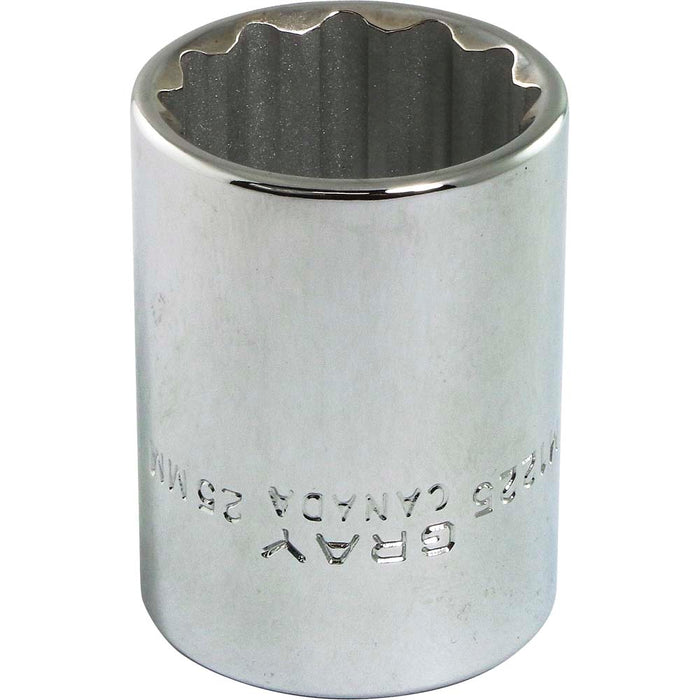 Douille chromée régulière à prise 1/2" (12 pans x 25 mm)