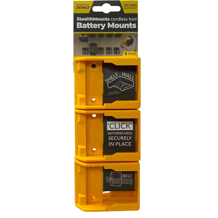 Ens. 6 supports muraux pour batterie Dewalt - Jaune