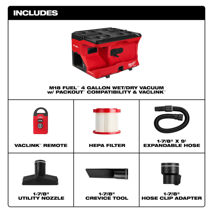 Aspirateur 4 gallons sec et humide M18 FUEL VACLINK PACKOUT Milwaukee - Quincaillerie G.H. Berger
