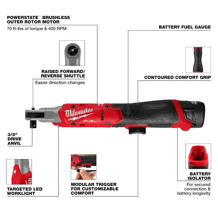 Ensemble de clé à rochet 3/8" M12 Milwaukee