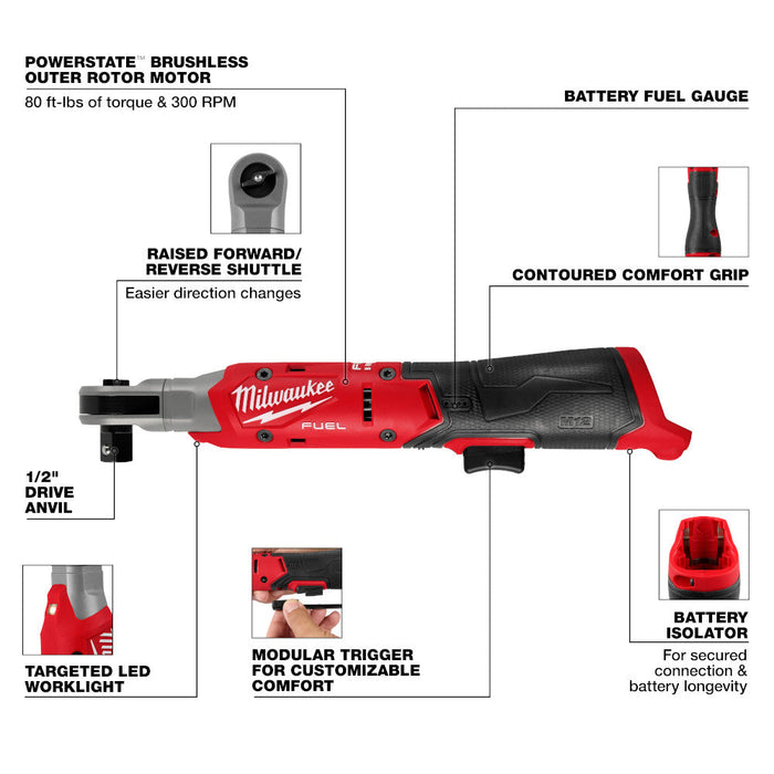 Clé à rochet M12 FUEL 1/2" Milwaukee - Outil seulement