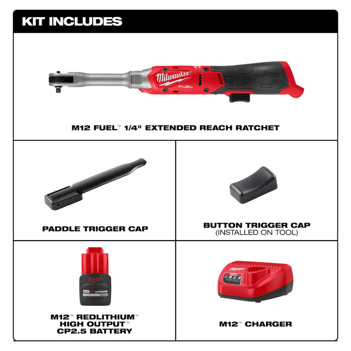 Ensemble de clé à cliquet à longue portée 1/4" M12 FUEL Milwaukee