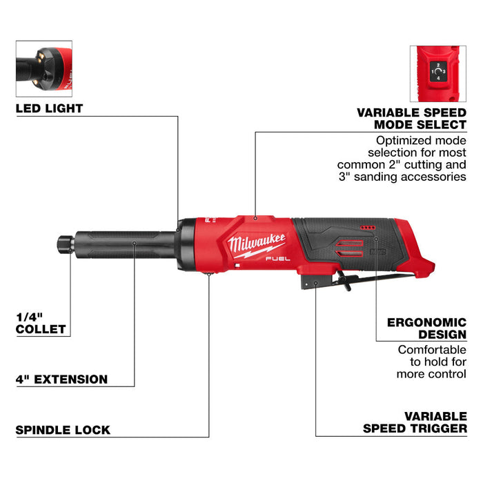 Meuleuse droite 1/4" M12 FUEL à longue portée Milwaukee - Outil seulement