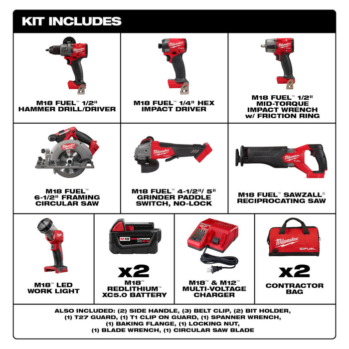 Ens. 7 outils Milwaukee® M18™ avec 2 batteries 5.0Ah