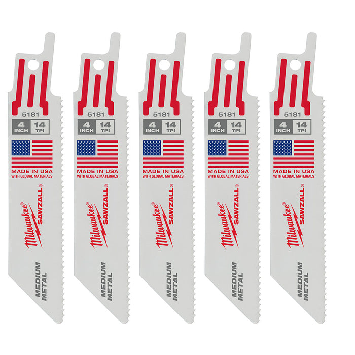 Ensemble de 5 lames Sawzall standard pour le métal (4" X 14 TPI) Milwaukee