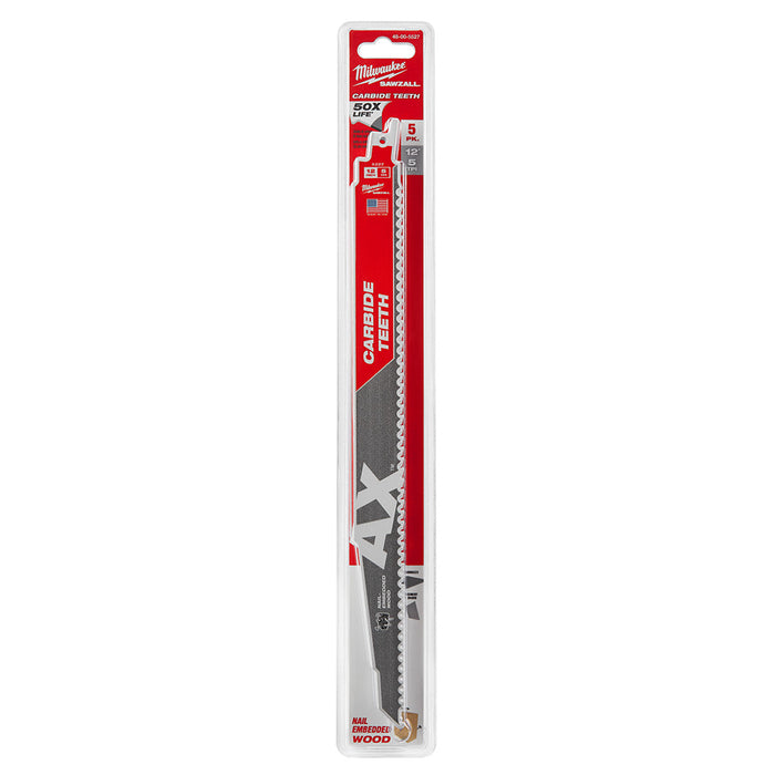 Ensemble de 5 lames Sawzall AX 12" à dents de carbure pour le bois