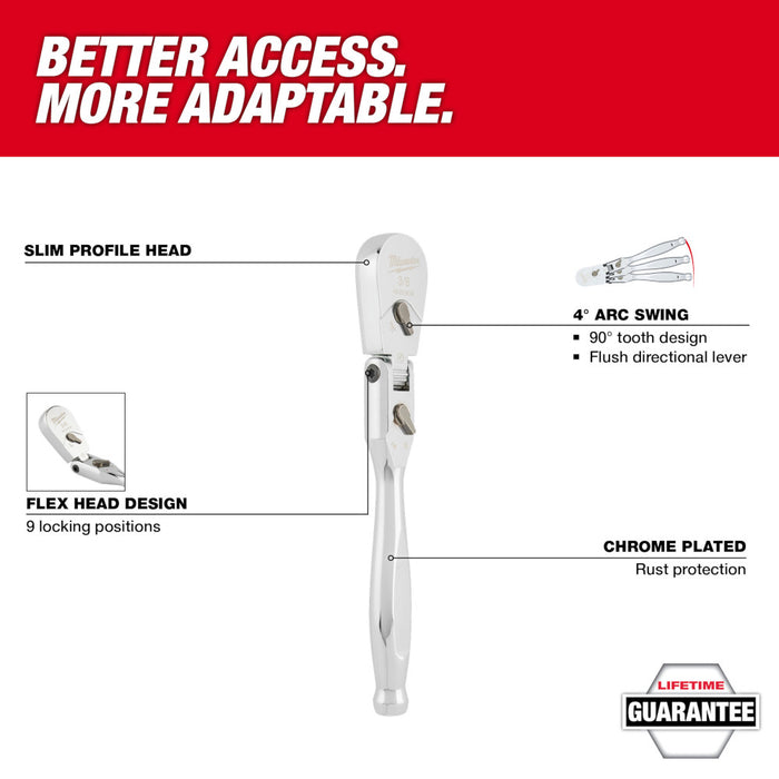 Clé à rochet 3/8" à tête articulée 12"