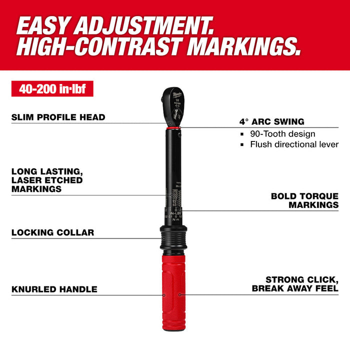 Clé dynamométrique Milwaukee 1/4" 40-200 po/lb