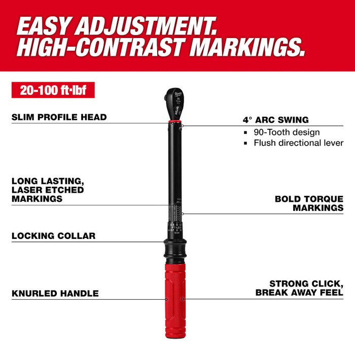 Clé dynamométrique Milwaukee 3/8" 20-100 po/lb