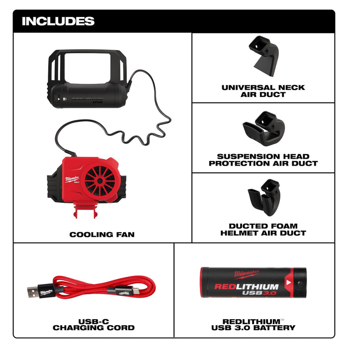 Ensemble de ventilateur pour casque 3 Ah USB Milwaukee