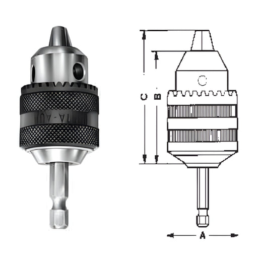 Mandrin avec clé 1.5 mm - 10 mm, prise 1/4" hexagonale Porta - Quincaillerie G.H. Berger