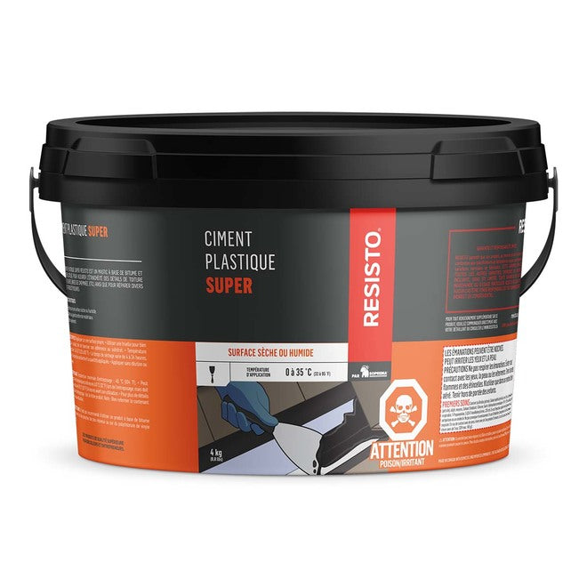 Ciment plastique SUPER pour toitures - Noir - 4 kg Resisto