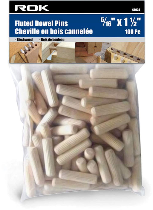 Chevilles en bois cannelées 5/16" X 1-1/2" - Paquet de 100 ROK - Quincaillerie G.H. Berger