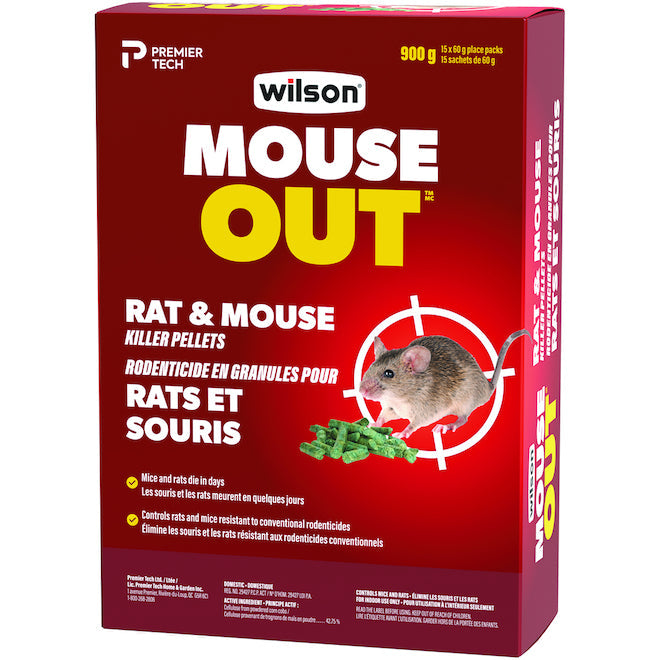 Rodenticide Wilson Mouse Out pour souris et rats - 900 g