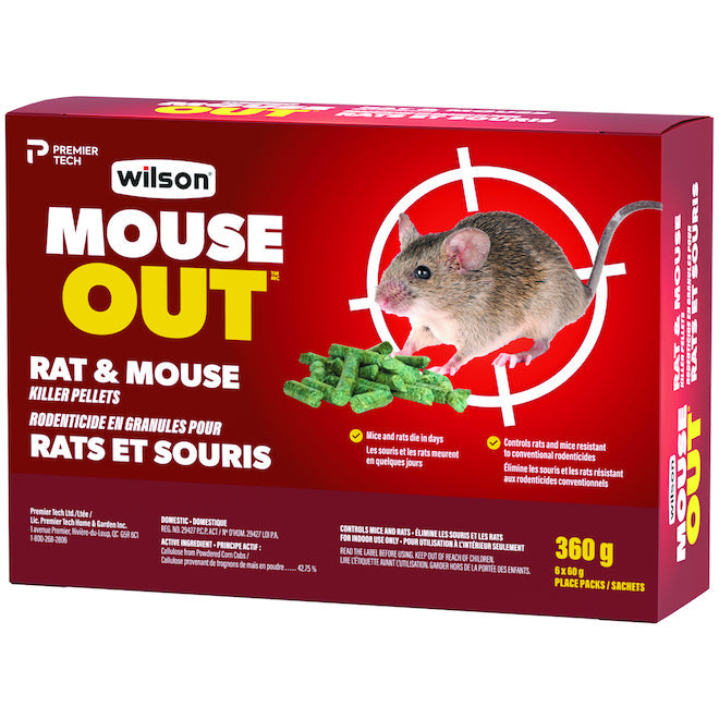 Rodenticide Wilson Mouse Out pour souris et rats - 360 g