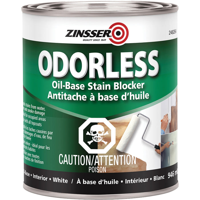 Apprêt inodore bloque-taches à base d'huile - Blanc mat - 946 mL Zinsser
